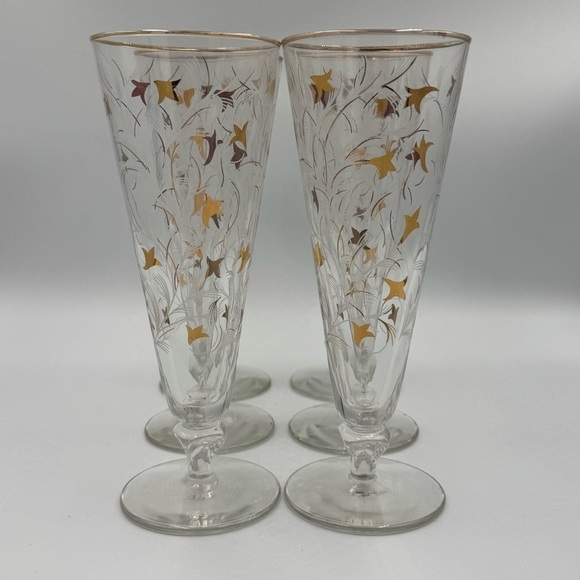 Libbey Other - Vintage Libbey MCM Royal Fern Gold/White Pilsner Glasses Set of 6